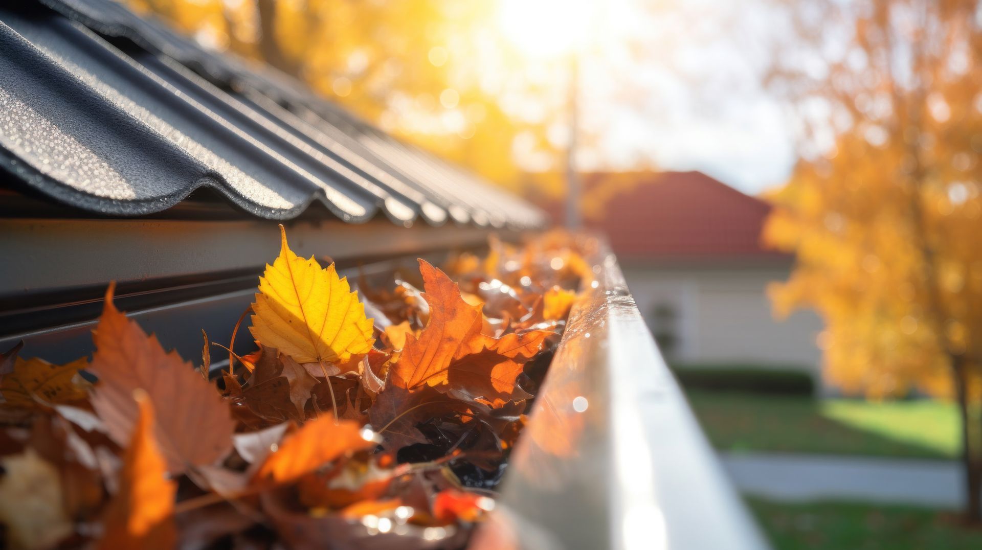 Roof with leaves and sunlight