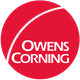 Owens Corning logo: white text on a red circle with a white swoosh