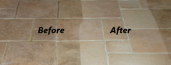A before and after picture of a tile floor