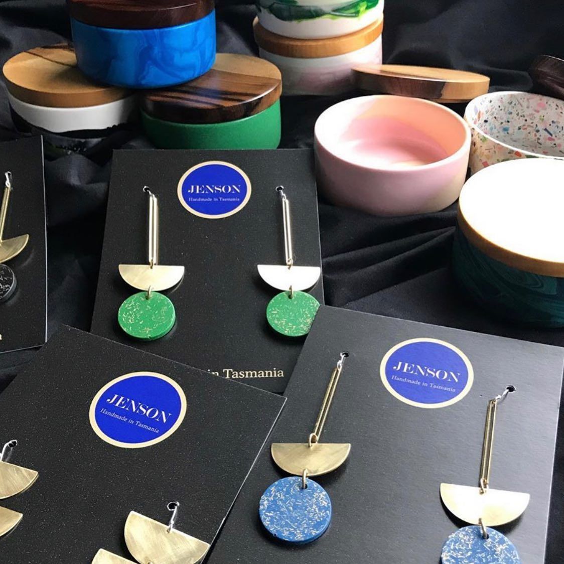 Earrings on Display With Decorative Bowls in the Background — Decadence Gifts & Homewares in Emerald, QLD