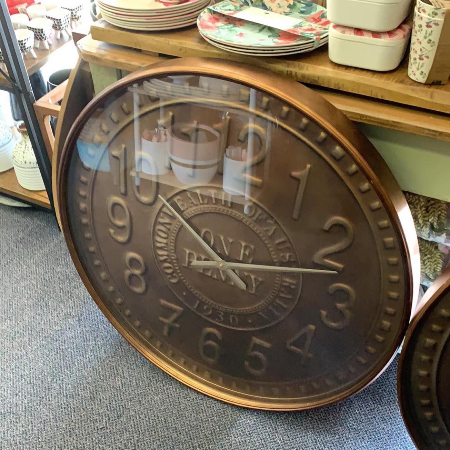 Large Round Copper-coloured Wall Clock With Roman Numerals — Decadence Gifts & Homewares in Yeppoon, QLD