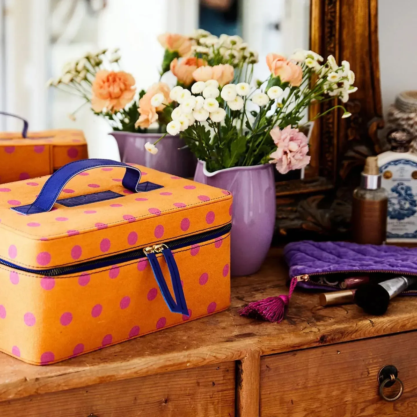 Orange Polka Dot Makeup Case — Decadence Gifts & Homewares in Springsure, QLD