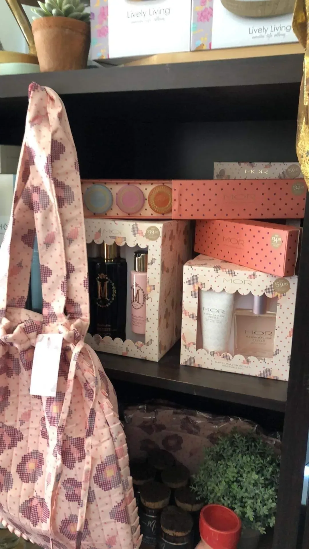 Pink Floral Tote Bag Next to a Shelf With Gift — Decadence Gifts & Homewares in Springsure, QLD