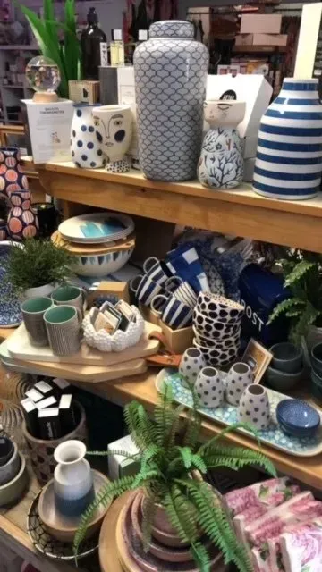 Shelves Displaying Decorative Ceramics: Vases, Cups — Decadence Gifts & Homewares in Springsure, QLD