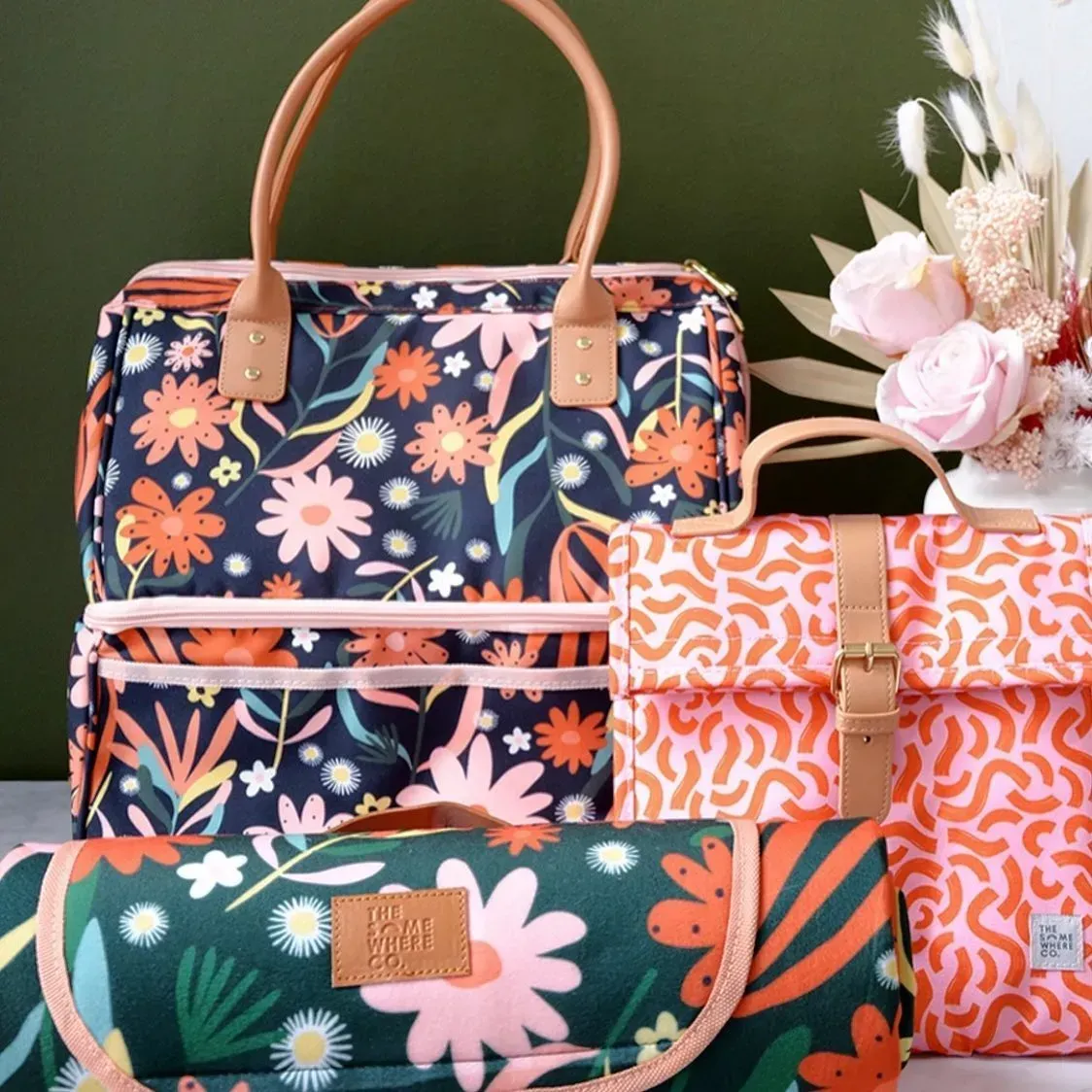 Floral Lunch Bags and Picnic Blanket, Various Patterns and Colours — Decadence Gifts & Homewares in Springsure, QLD