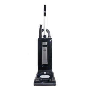 Black upright vacuum cleaner on a white background