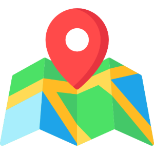 Colorful folded map with red location pin icon