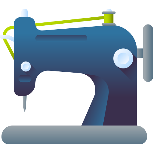 Blue sewing machine with spool and needle on a white background
