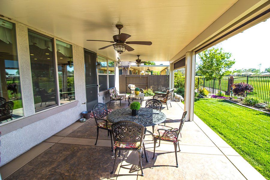 outdoor patio with table and chairs