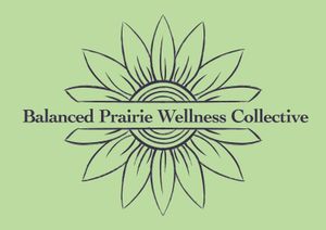 A logo for balanced prairie wellness collective with a sunflower in the center