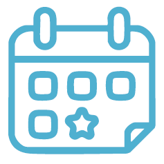 Blue outline calendar icon with a star, suggesting a date or event reminder