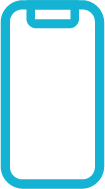 Blue outlined smartphone icon on a white background