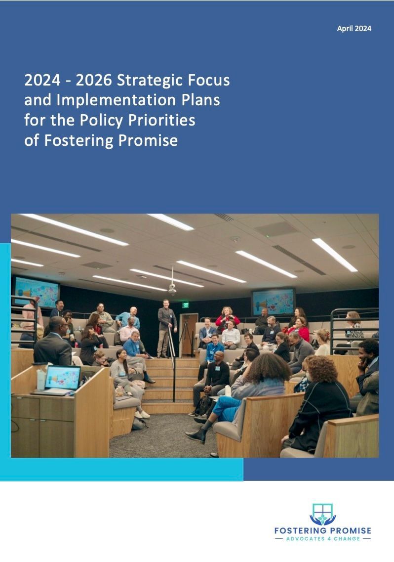 Strategic plan report cover with a photo of a crowded town hall meeting in a blue-lit room