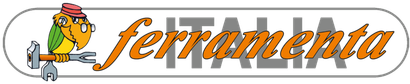Logo Ferramenta con scritta arancione e un piccolo operaio stilizzato che tiene in mano una chiave inglese.