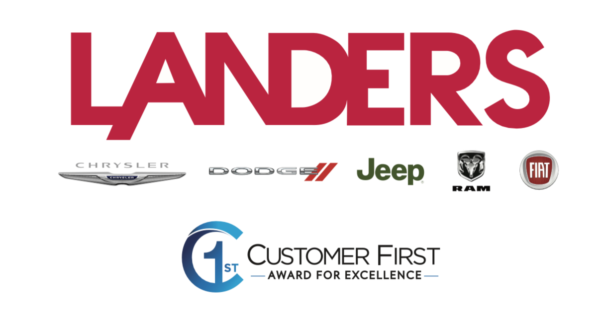 Landers logo with Chrysler, Dodge, Jeep, RAM, Fiat logos and a 