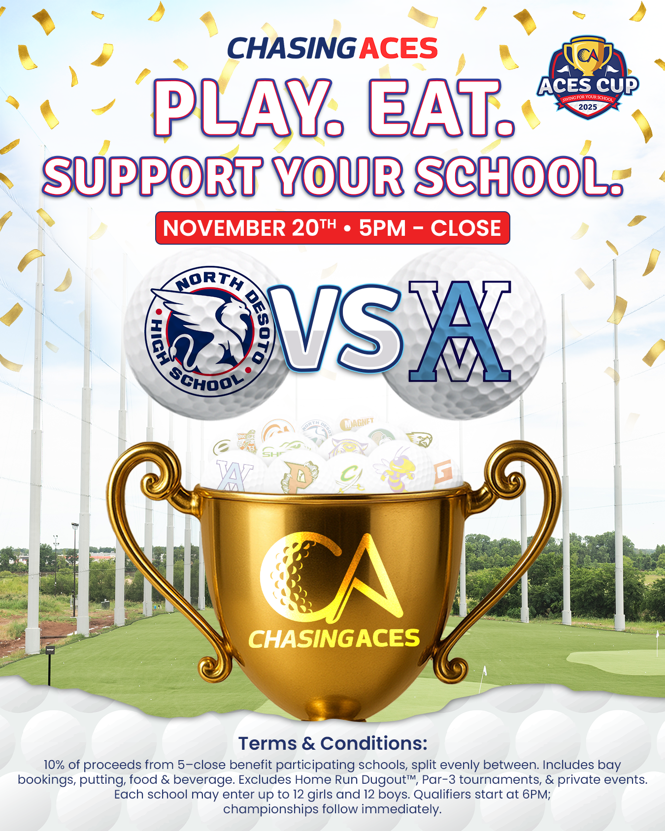 Chasing Aces event poster: for North Dakota School vs. A team. Play, Eat, Support Your School. November 20th, 5PM-Close.