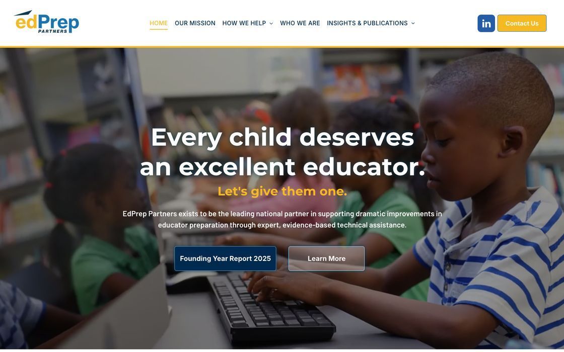EdPrep Partners website homepage, designed by Impulse Strategies