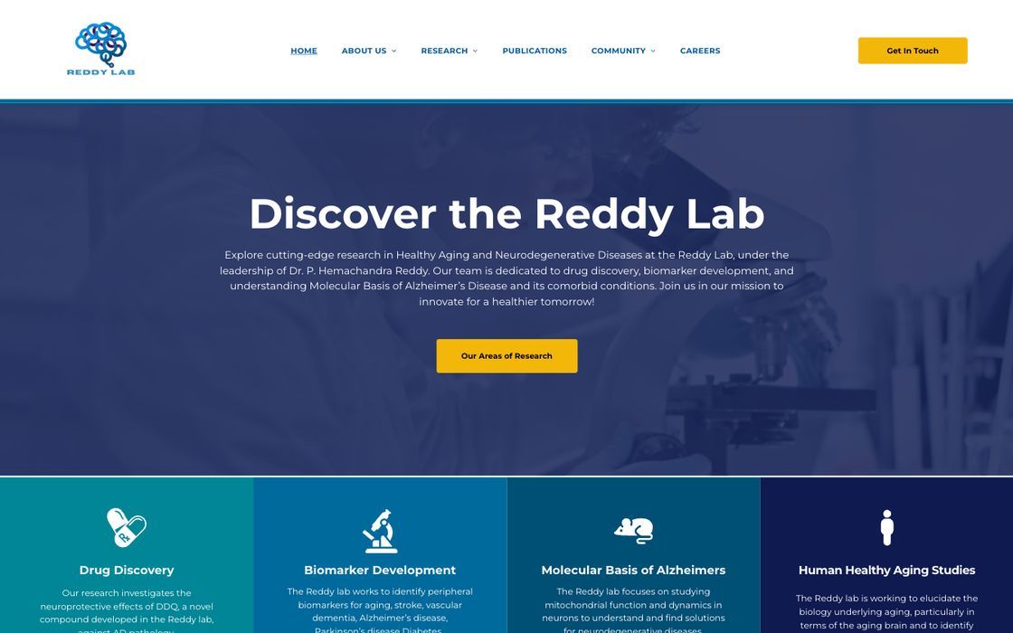Reddy Lab website homepage, designed by Impulse Strategies