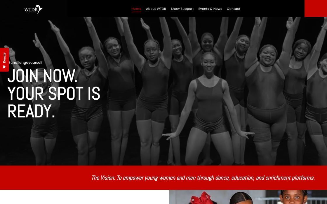 WTDR Dance Company website homepage, designed by Impulse Strategies