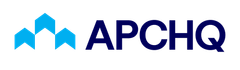 Logo APCHQ avec icône géométrique bleue et texte bleu foncé sur fond blanc