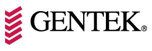 Logo GENTEK en noir avec un chevron rouge sur fond blanc