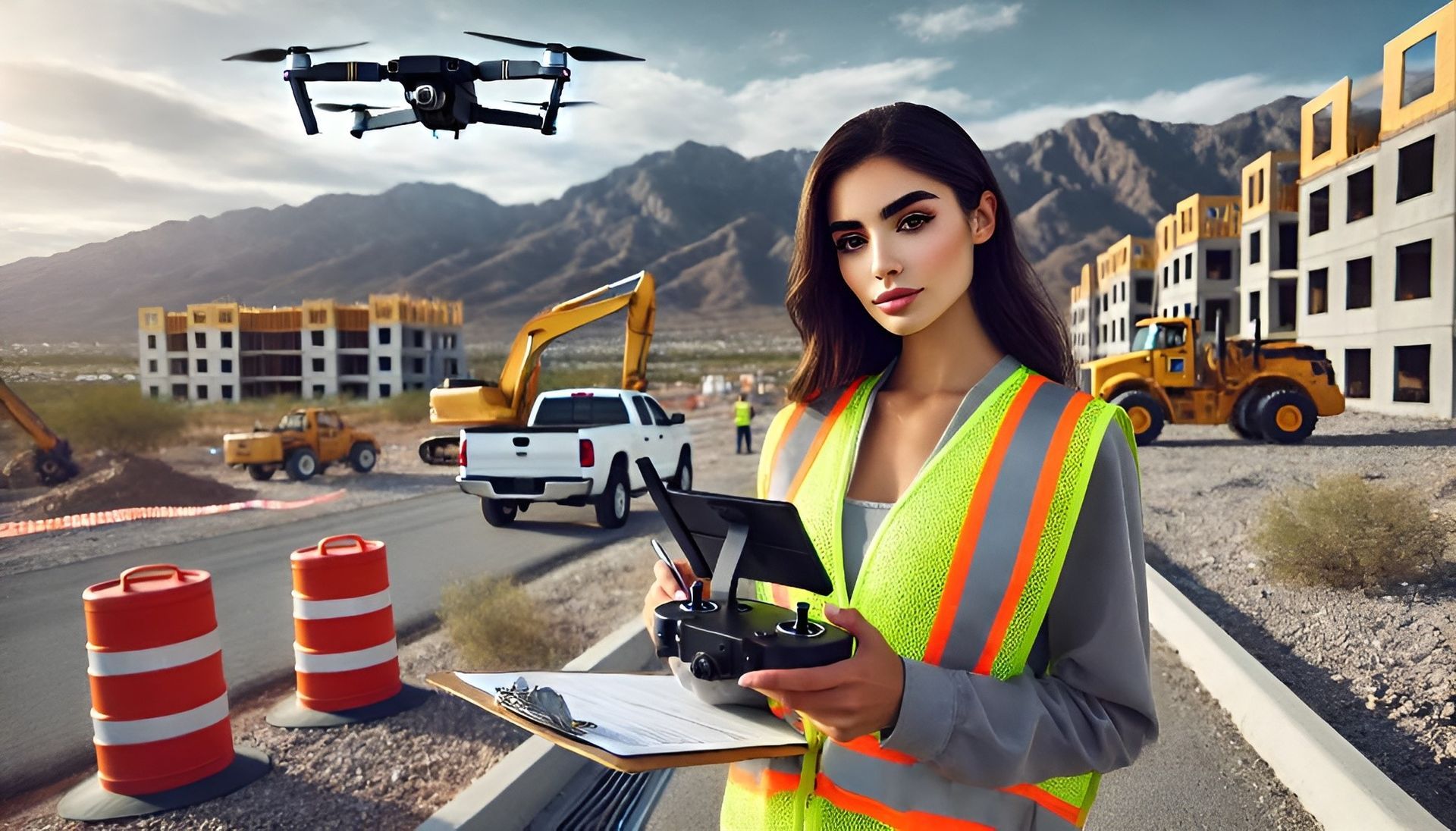 El Paso Construction Site Drone Pilot: Operator flying a drone over a construction site in El Paso.