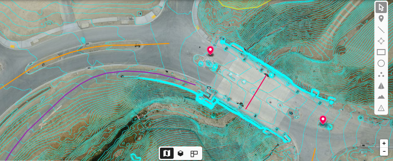 Aerial view capturing a construction site survey from above. 