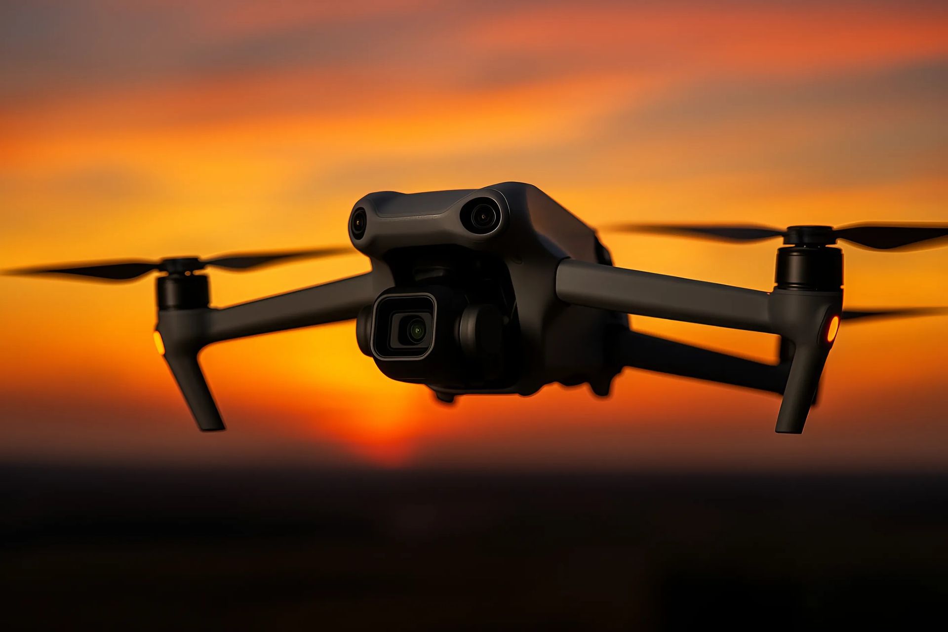 Drone flying at sunset, symbolizing U.S. drone leadership.
