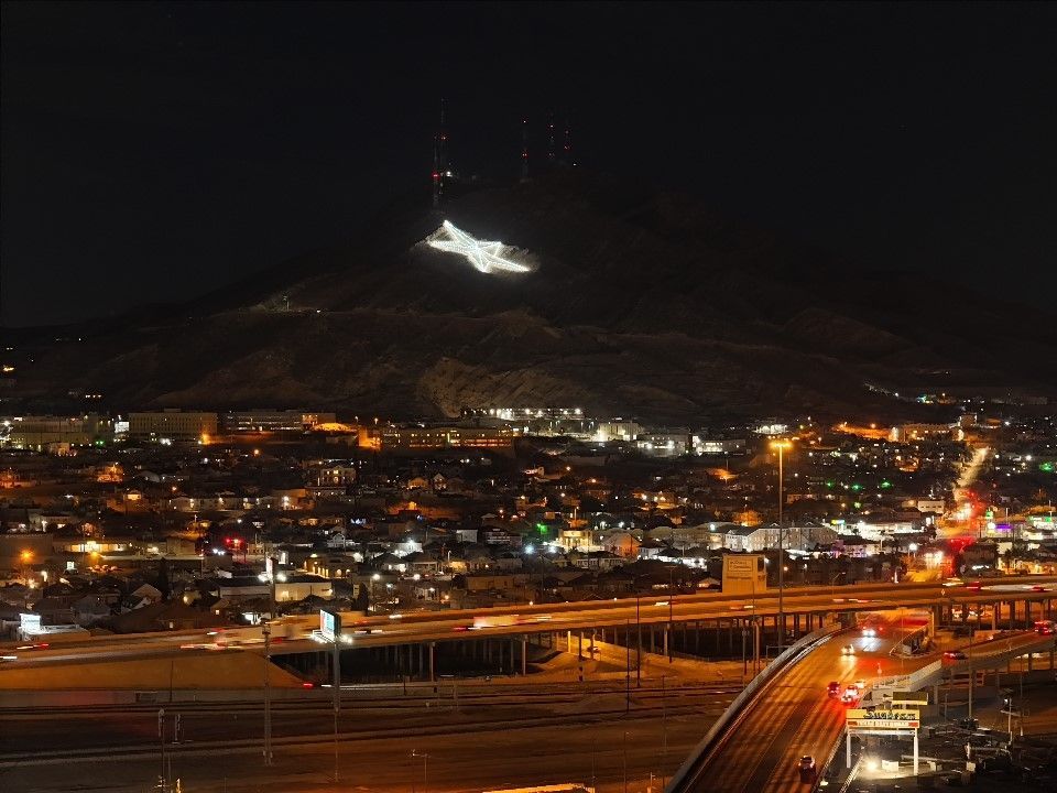 Franklin Mountain Star in El Paso, Texas, a large illuminated star on the mountain, visible from miles away. 