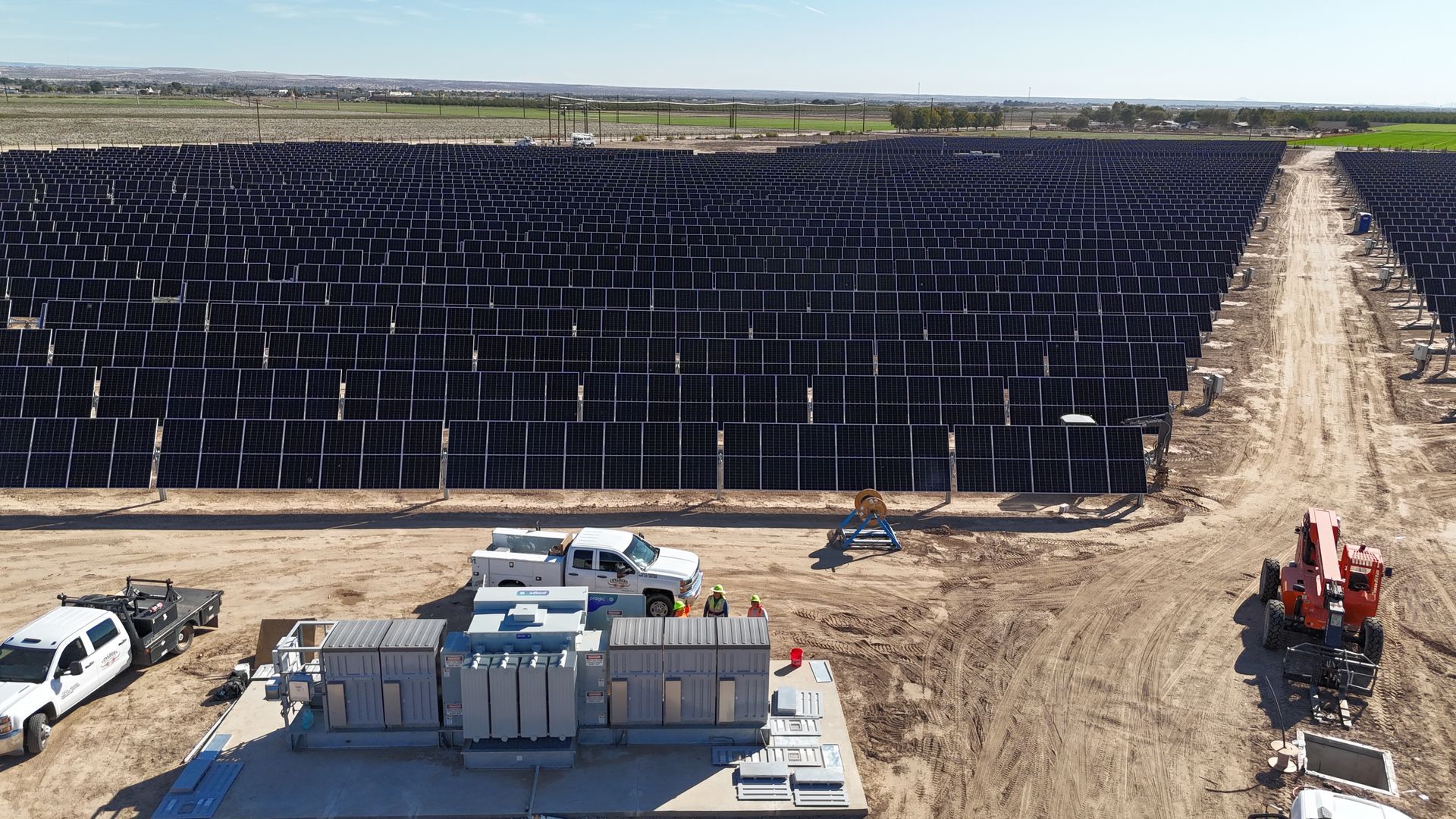 Aerial imagery of a solar farm installation project in El Paso, Texas.