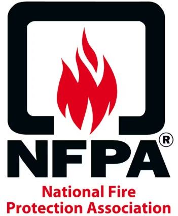 Logo of the National Fire Protection Association: flame within a square, with