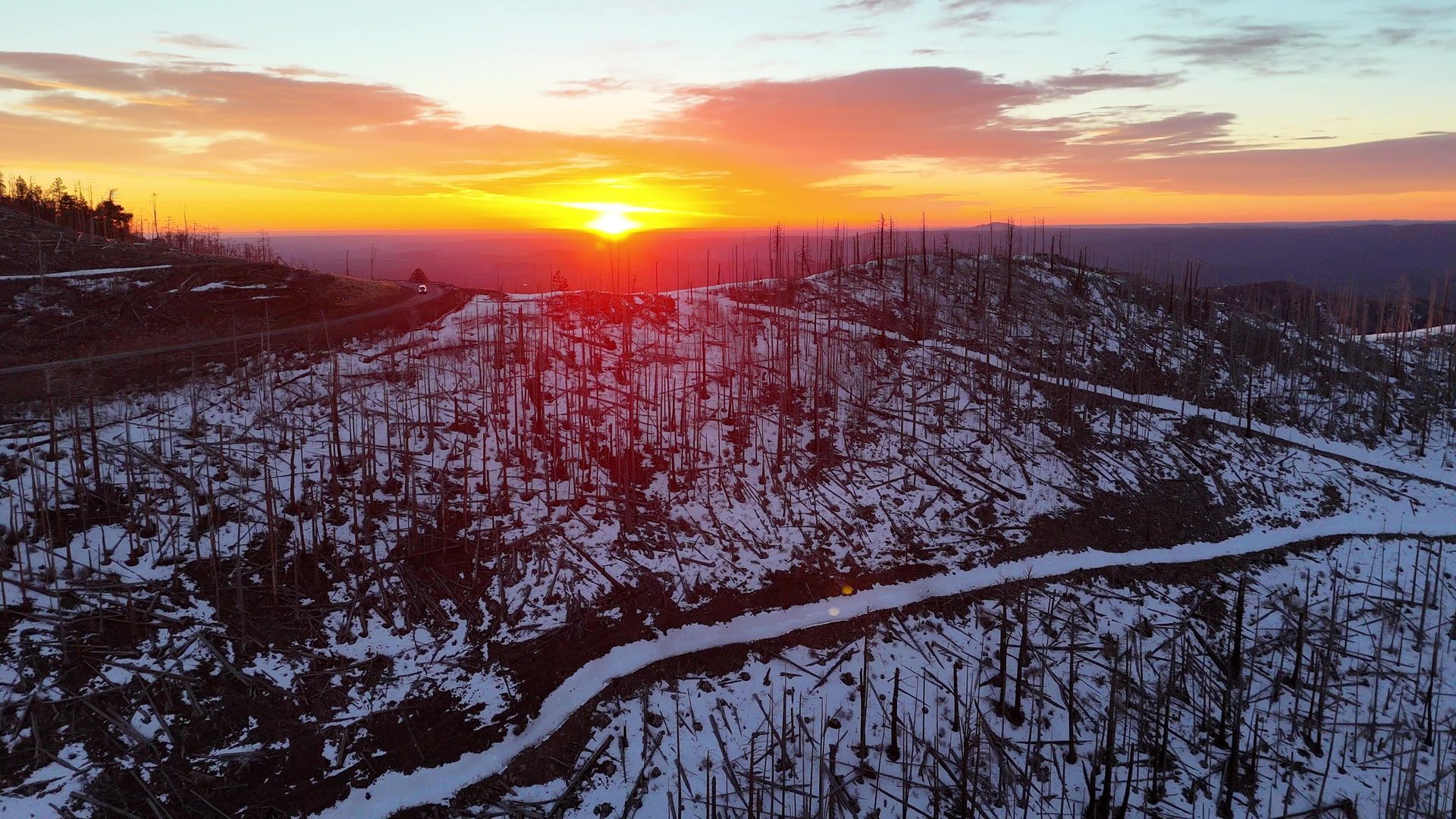 Aerial view of Ski Apache in New Mexico at sunrise.