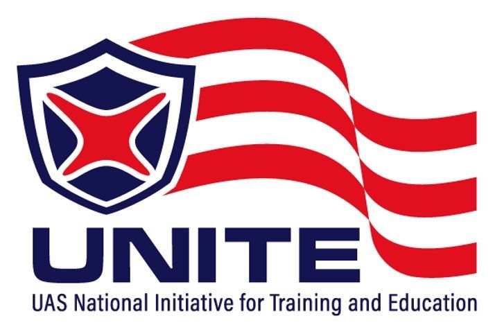 Logo: blue shield with red star over a waving US flag. Text: