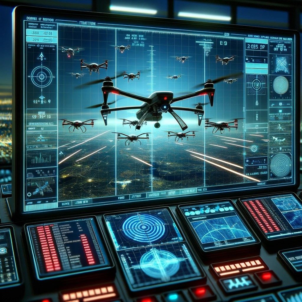 This visualization highlights the role of advanced radar systems in tracking and managing drone flights, emphasizing the importance of technology in ensuring airspace safety and regulation.