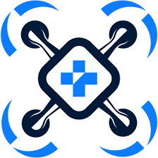 Blue and black drone for good logo with a cross symbol.
