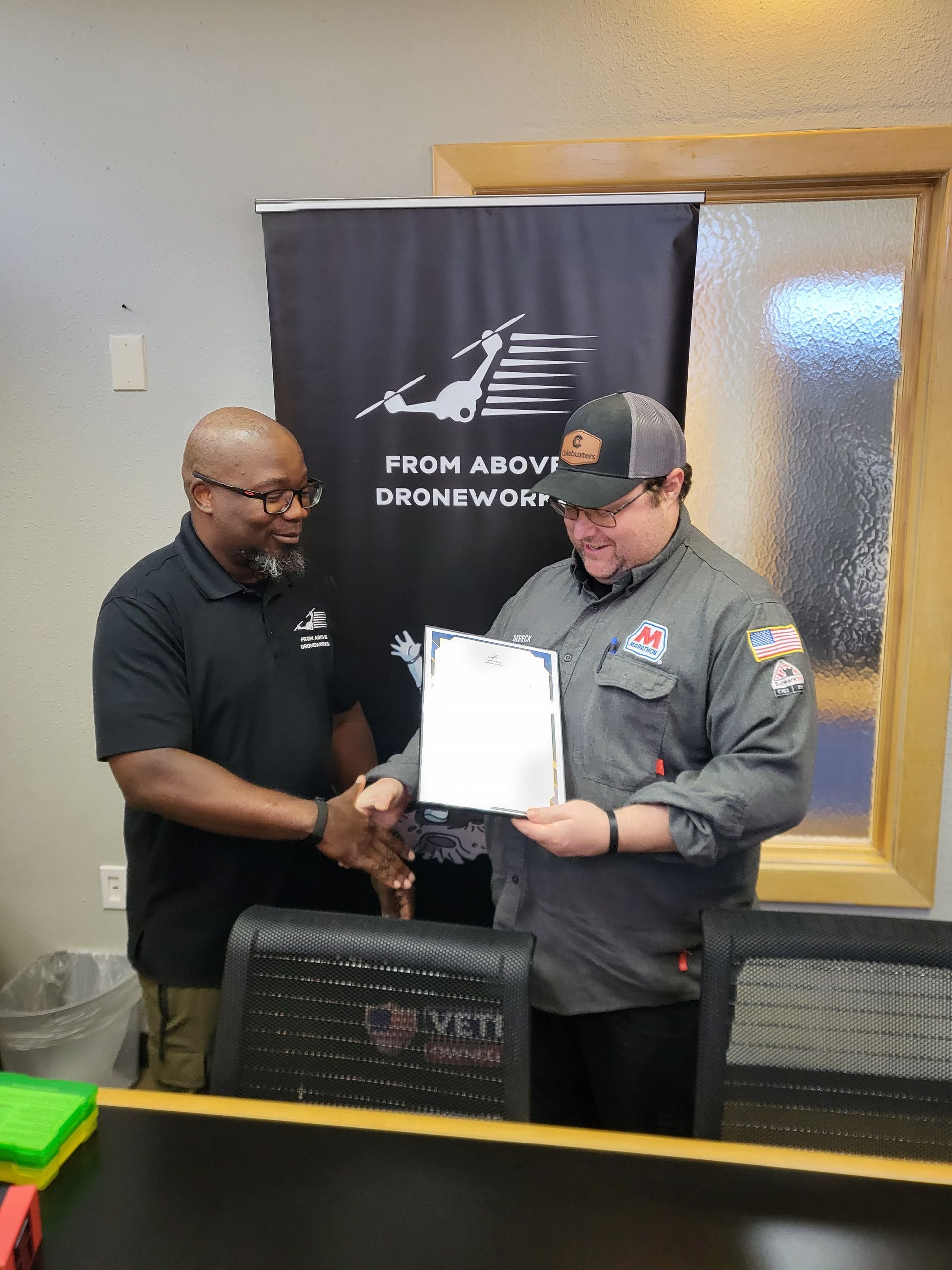 FUBAR awarded FAA Part 107 drone pilot certificate and badge.