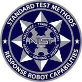 NIST seal for Standard Test Methods for Response Robot Capabilities. Dark blue, silver, and white. Circular with text.