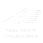 From Above Droneworks logo, showcasing a swift-flying drone, representing premier El Paso Drone Service with sleek design and dynamic motion trails for efficiency and agility.