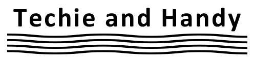 Black logo text reading “Techie and Handy” above three horizontal wavy lines.
