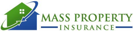 A logo for mass property insurance with a house and arrow