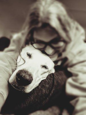 Iva the German Shepherd with her owner, the inspiration for Iva's Place