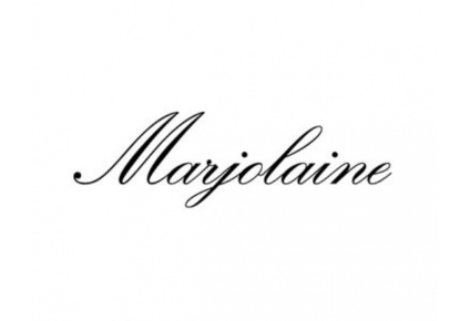 A black and white logo for marjolaine on a white background