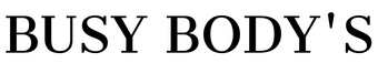 A black and white logo for busy body 's on a white background.