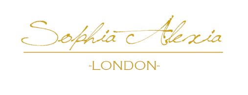 The logo for sophia and alexia london is written in gold on a white background.