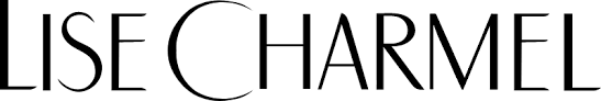 A black and white logo for lise charmel on a white background