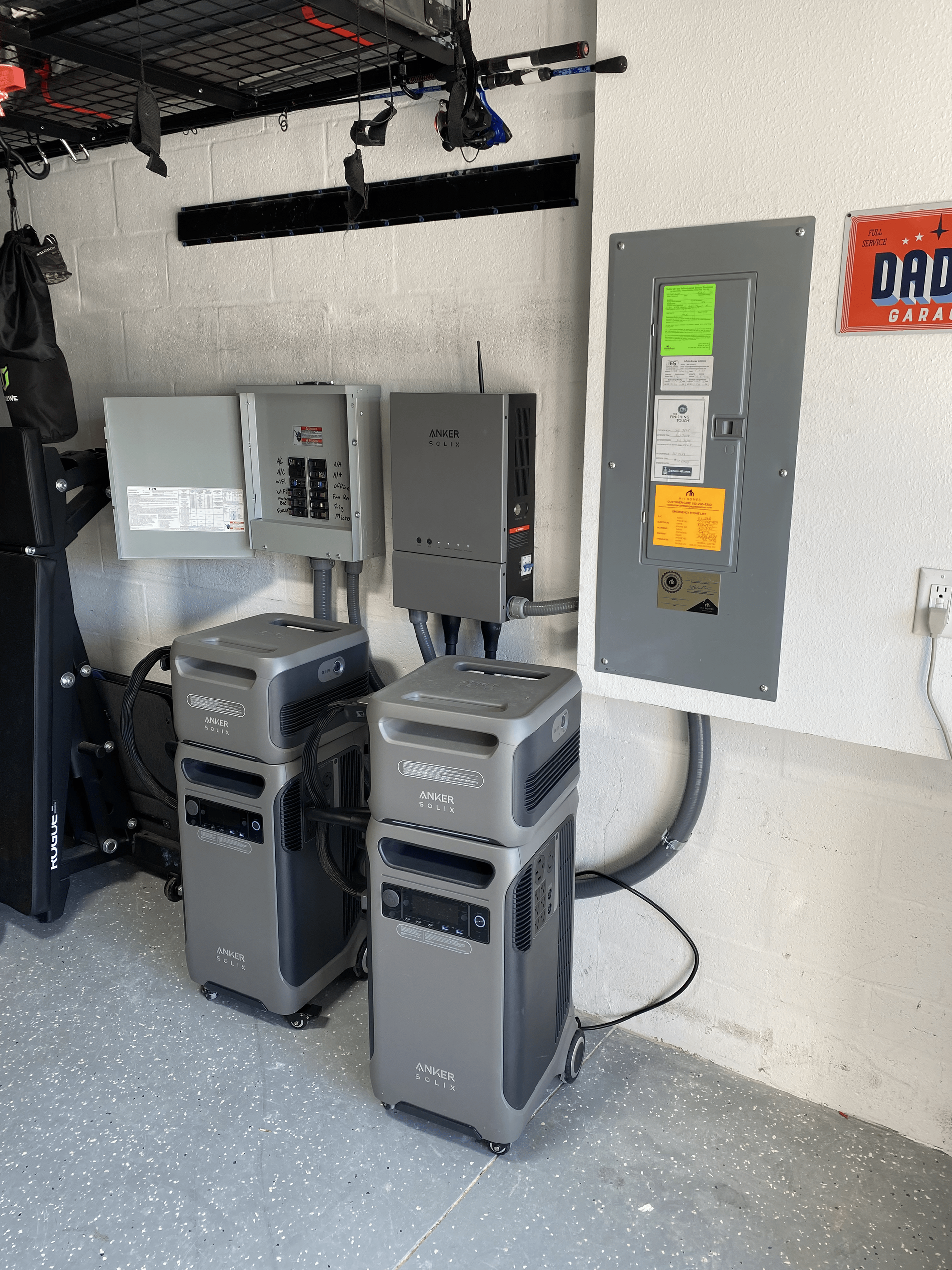 Garage side wall showcasing the new Electric Breakers and Panels