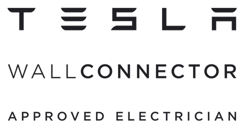 A black and white logo for tesla wallconnector approved electrician.
