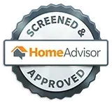 A screened and approved home advisor logo on a white background.