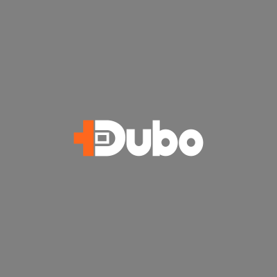 A logo for dubo on a grey background