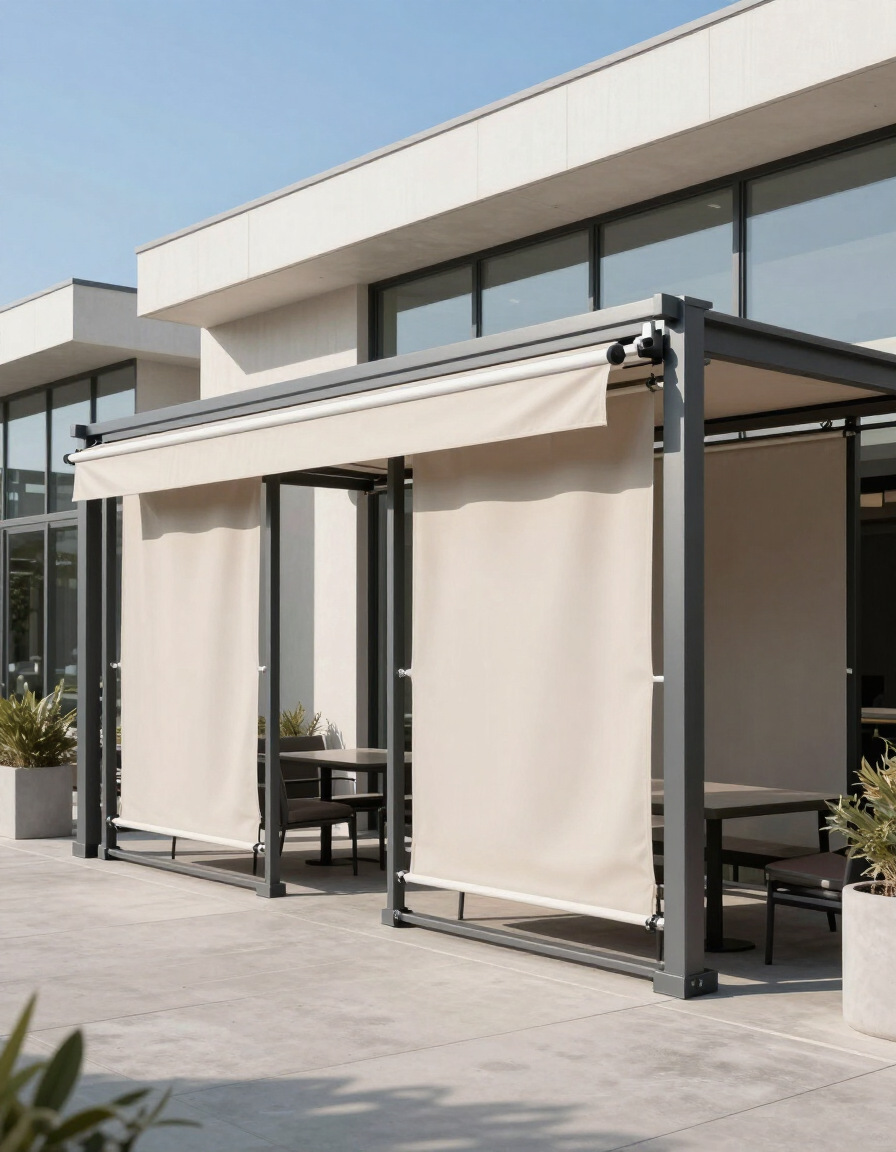 Tenda tecnica su pergola commerciale